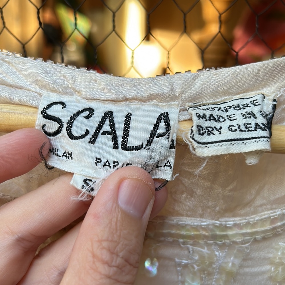 Vintage Scala Sequin Beaded Silk Cream Blouse - image 3